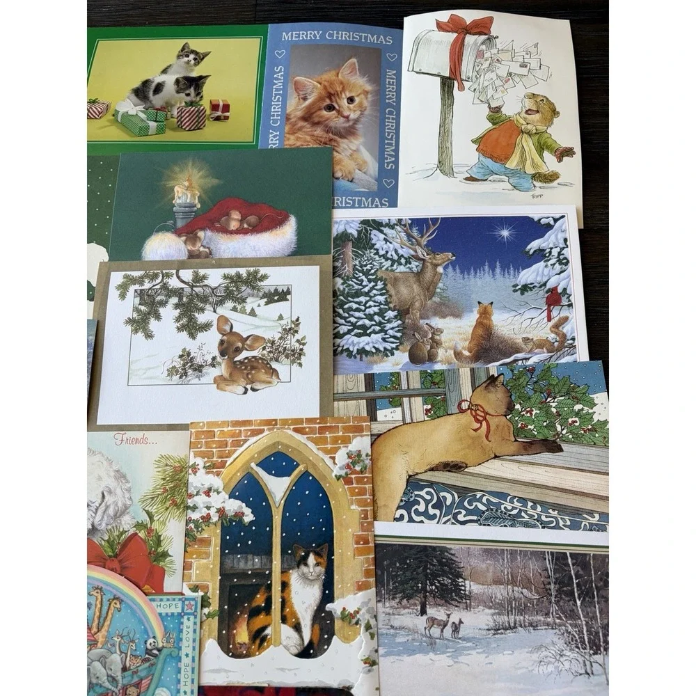 Vintage Animal Christmas Cards Fronts ONLY Scrapbooking Crafts Decoupage 50+